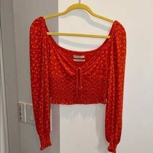 Urban Outfitters Cropped Long Sleeve Floral Top With Ribbed Waist